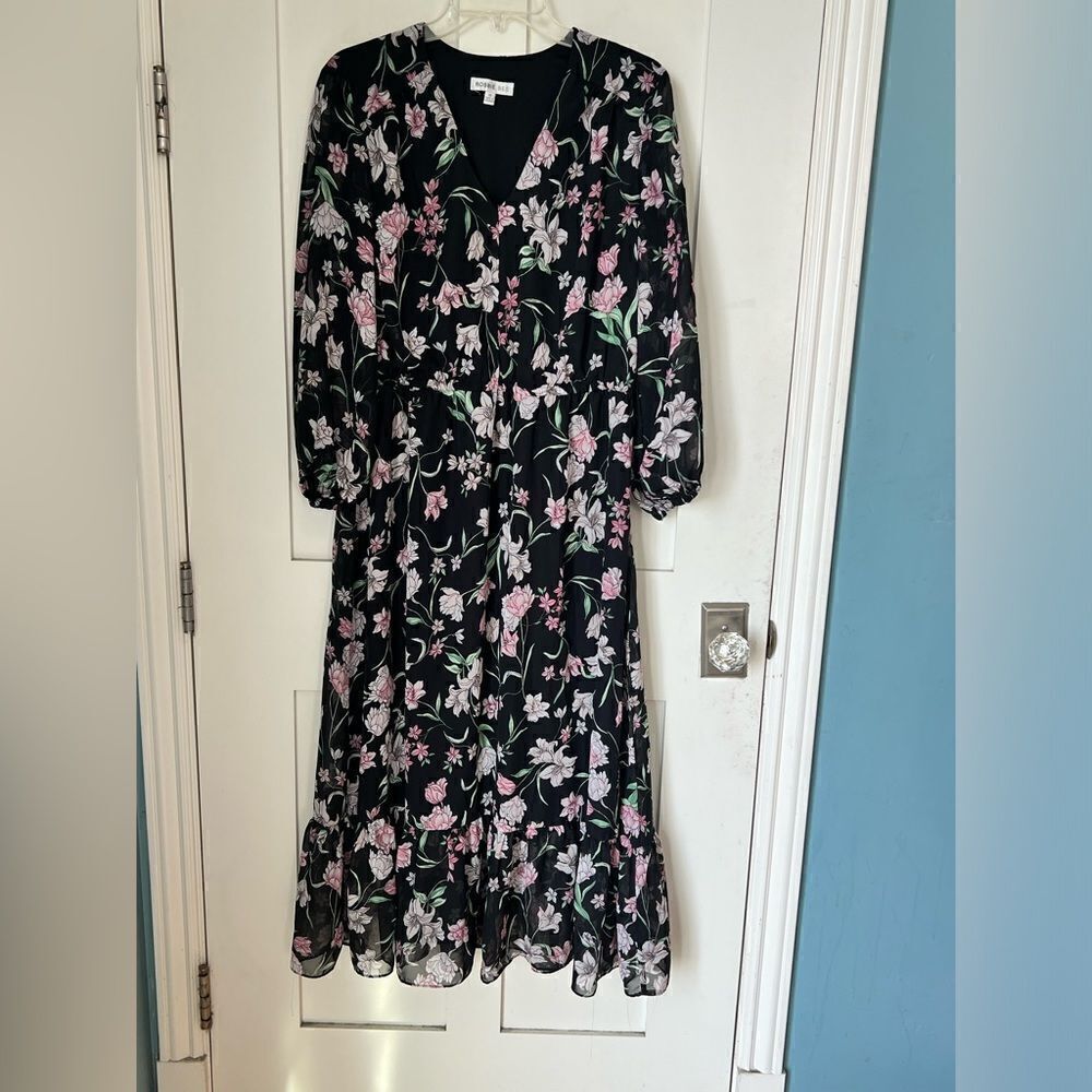Robbie Bee Women’s Floral Long Sleeve Midi V-Neck Dress Sz 16 - Picture 8 of 8